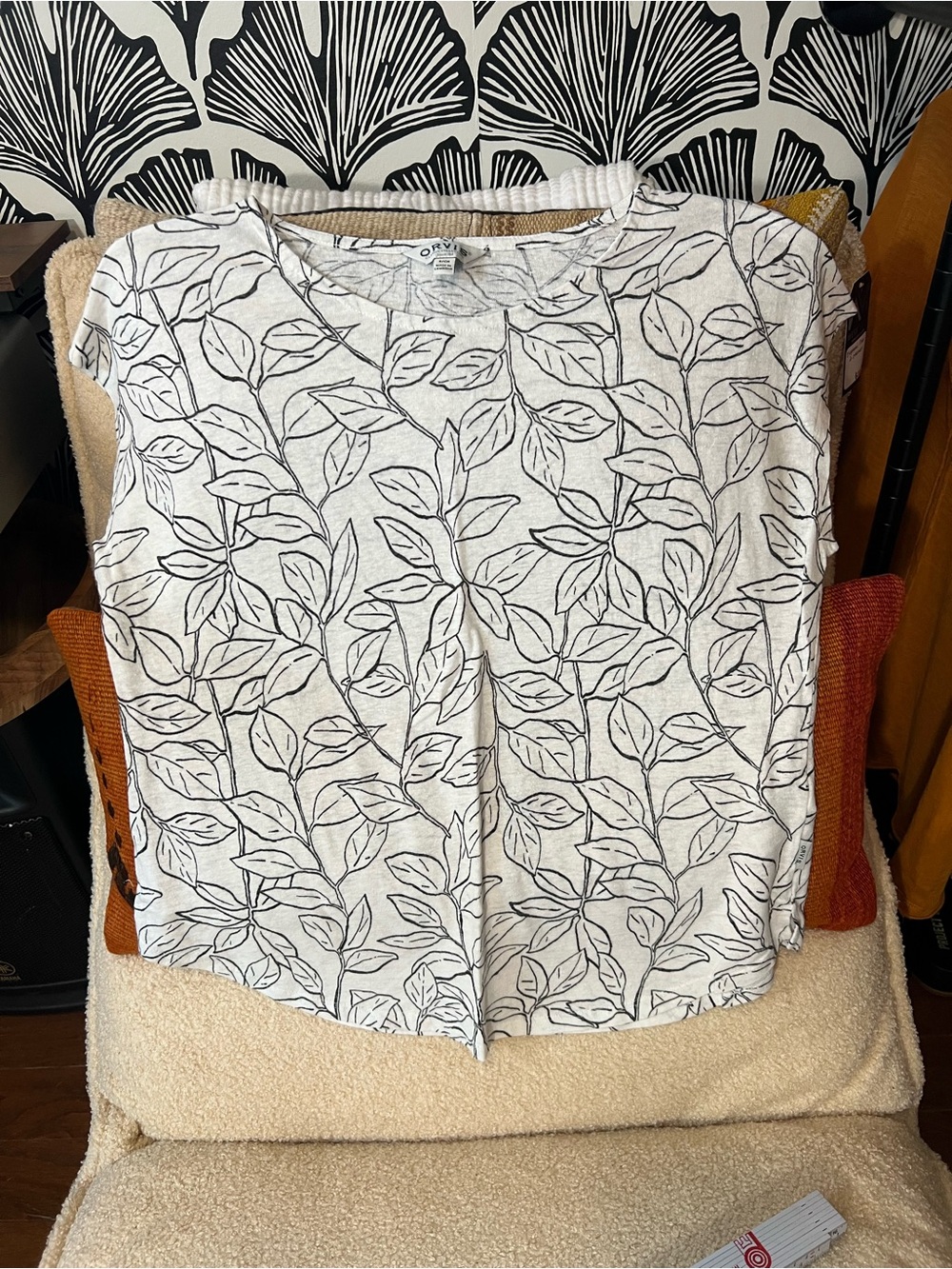 Orvis Sketches Leaves Linen Blend Botanical Top S